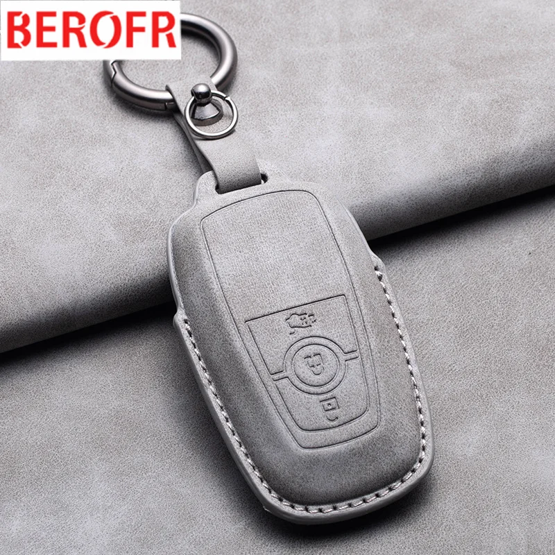 skórzanym etui na kluczyk samochodowy do Ford Fusion Mustang Explorer F150 F250 F350 EcoSport Edge S-MAX Ranger Akcesoria
