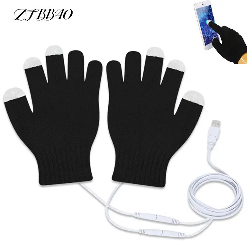 

1Pair Outdoor USB Heated Gloves Portable Knitting Heating Touch Screen Mittens For Men Women Gloves Warm Constant Temperature