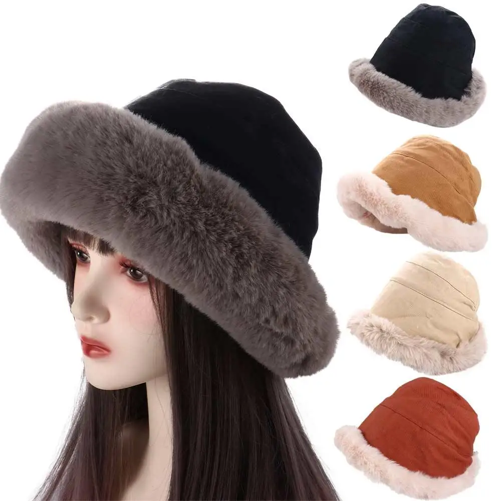 

Повседневная плотная зимняя теплая широкополая большая шерстяная плюшевая Панама женская шапка шапочки в Корейском стиле
