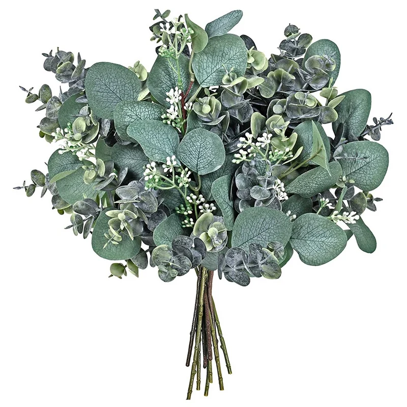 

Practical 12 Pcs Mixed Eucalyptus Leaves Picks Artificial Seeded Silver Dollar Eucalyptus Leaves Stems Faux Greenery Branches