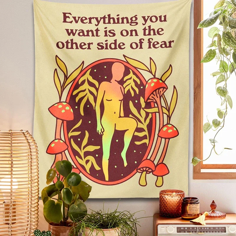 Декоративный гобелен в виде грибов украшение на стену с мотивом листьев для дома