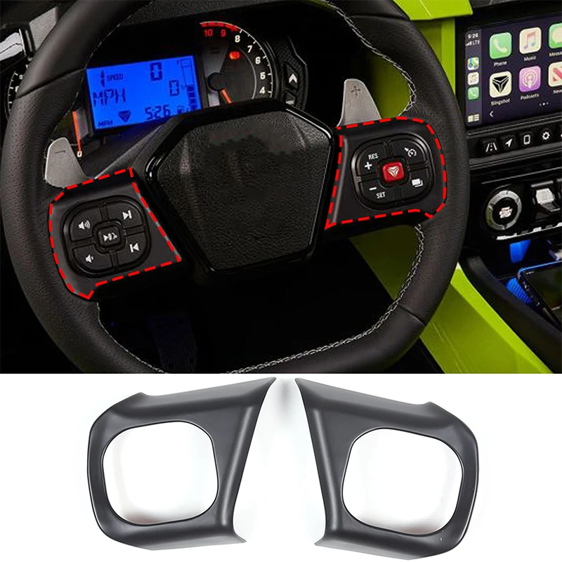 

For 2020-2023 Polaris Slingshot ABS Matte Black Car Steering Wheel Button Frame Sticker Car Interior Accessories 2Pcs