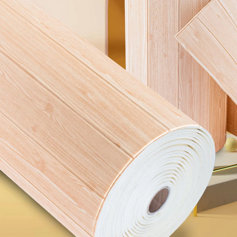

3D Wood Grain Roll Self-adhesive Brick Type Wall Stickers for Living Room Bedroom Kitchen Foam Wallpaper Decor