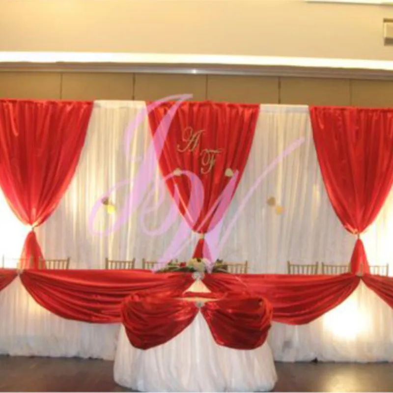 

3x6m White and hot red Wedding Backdrop,stage curtain wedding decoration