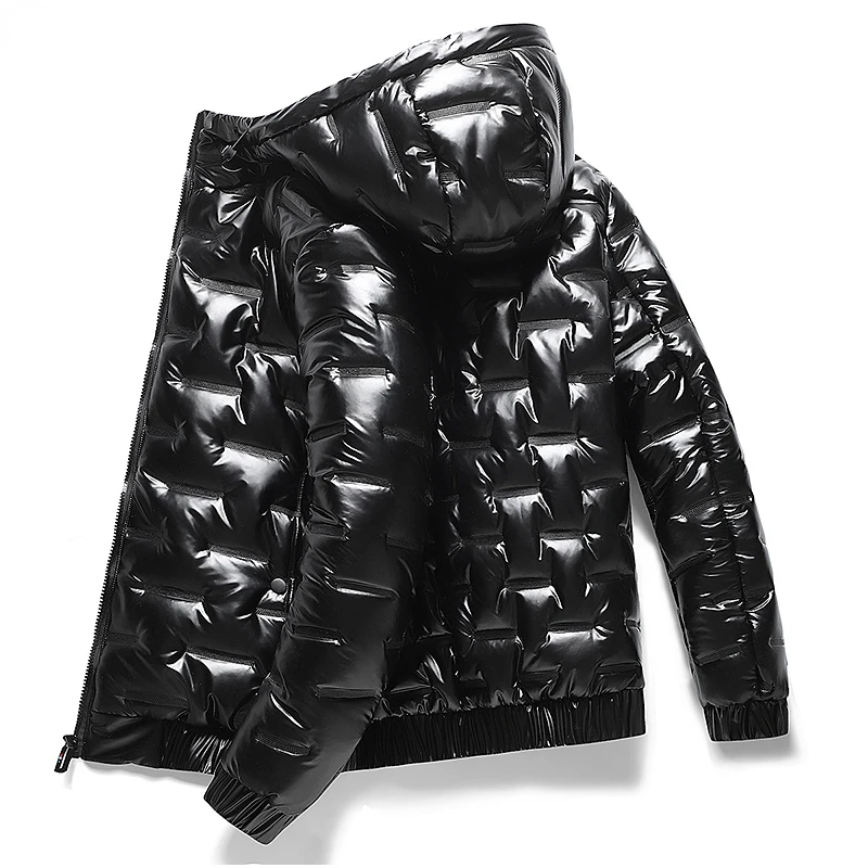 

Winter Hooded Parkas Men Windbreaker Fashion Thermal Coats Mens Thick Warm Glossy Black Jackets Outwear Men's Clothings