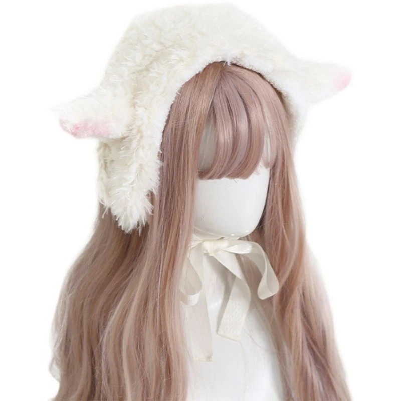 

Plush Knitted Sheep Ear Shape Hat Cute Ladies Outdoor Windproof Hat Lovely Cold Winter Keep Warm Hat for Girlfriend