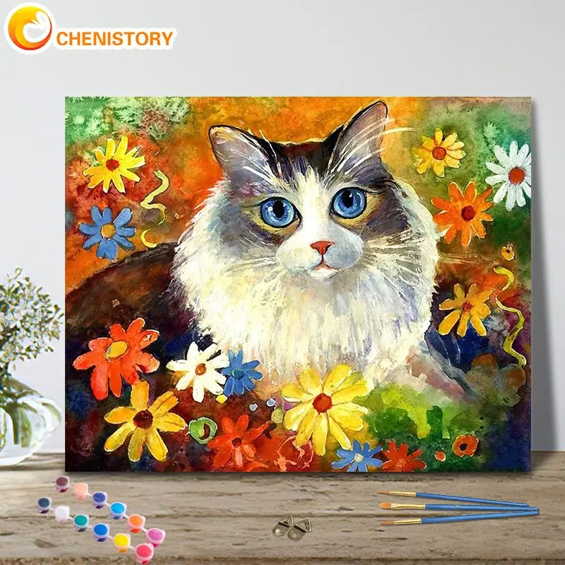 

CHENISTORY Diy Paint By Number Flowers Cat Handpainted Painting Art Drawing On Canvas Gift Coloring By Numbers Animal Kits Home
