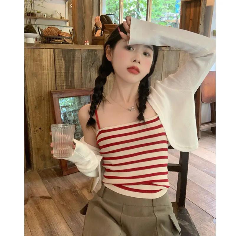 

Knitting Striped Tank Tops for Women Summer Casual Streetwear Sexy Backless Short Camis Crop Halter Top Clothing Dropshipping
