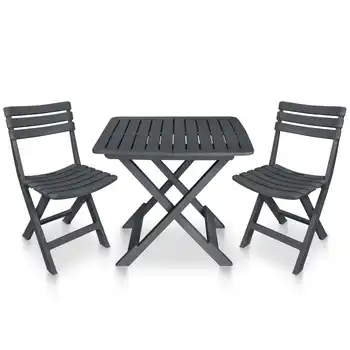 3 Piece Folding Bistro Set Plastic Anthracite Outdoor Table and Chair Sets Outdoor Furniture Sets