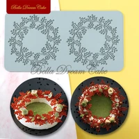 2 holes christmas wreath sugar craft silicone lace mat fondant dessert chocolate cake decorating mould kitchen accessories tools