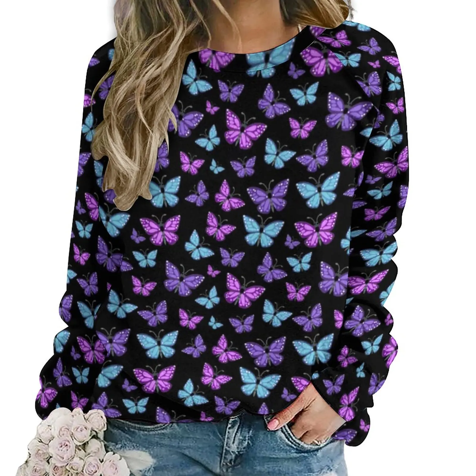 

Multi-colored Butterfly Hoodies Women Colorful Animal Street Fashion Casual Hoodie Winter Long-Sleeve Elegant Print Sweatshirts