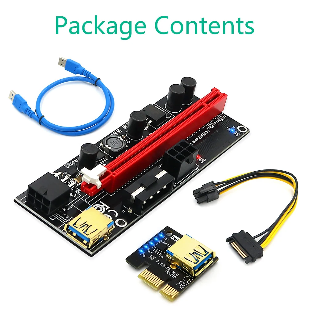 

009S-Plus USB PCI-E Riser Card PCI Express 1X к 16X удлинитель адаптер 6P к SATA кабель питания для майнинга Биткоин графическая карта