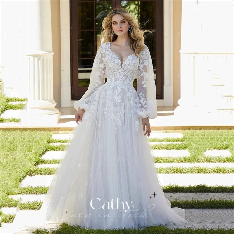 

Платье Свадебное ТРАПЕЦИЕВИДНОЕ с пышными рукавами и вышивкой, 2022