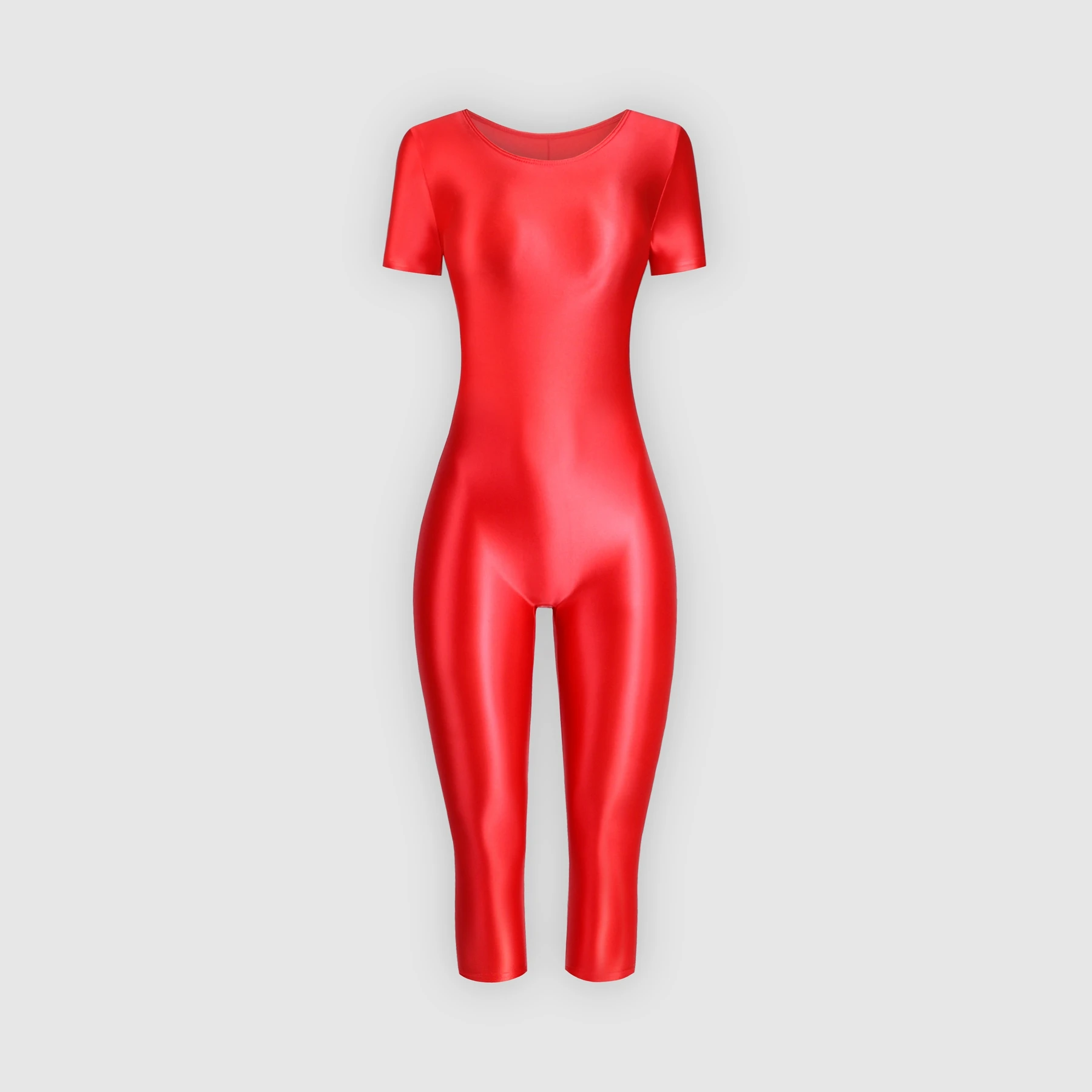 XCKNY Sexy tights silk oil glossy bodysuit short sleeved seven point pants bodysuit smooth yoga fitness swimming suit