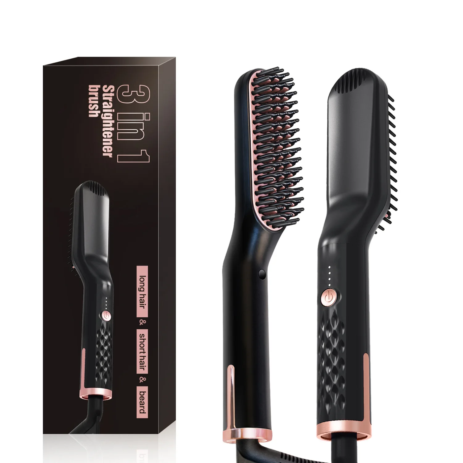 

3 in 1 Electric Quick Men Beard Straightening Brush 35W Ionic Heated Styling Detangle Hair Comb Rechargeable for Travel