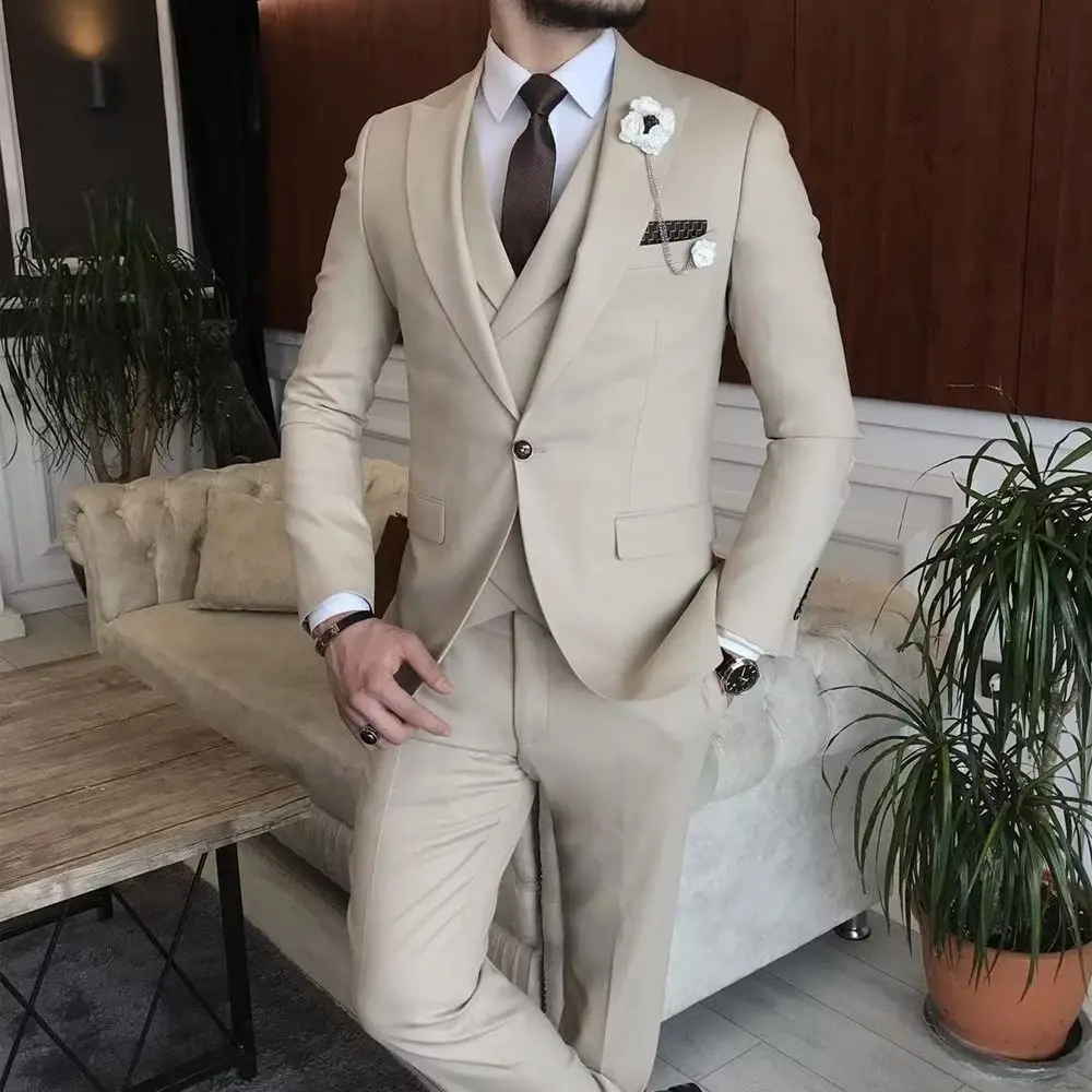 

Men's Suit Jacket Pants Fashion Boutique Casual Business Male Groom Wedding Tuxedo Dress 3 Pieces Set Blazers Vest Pants