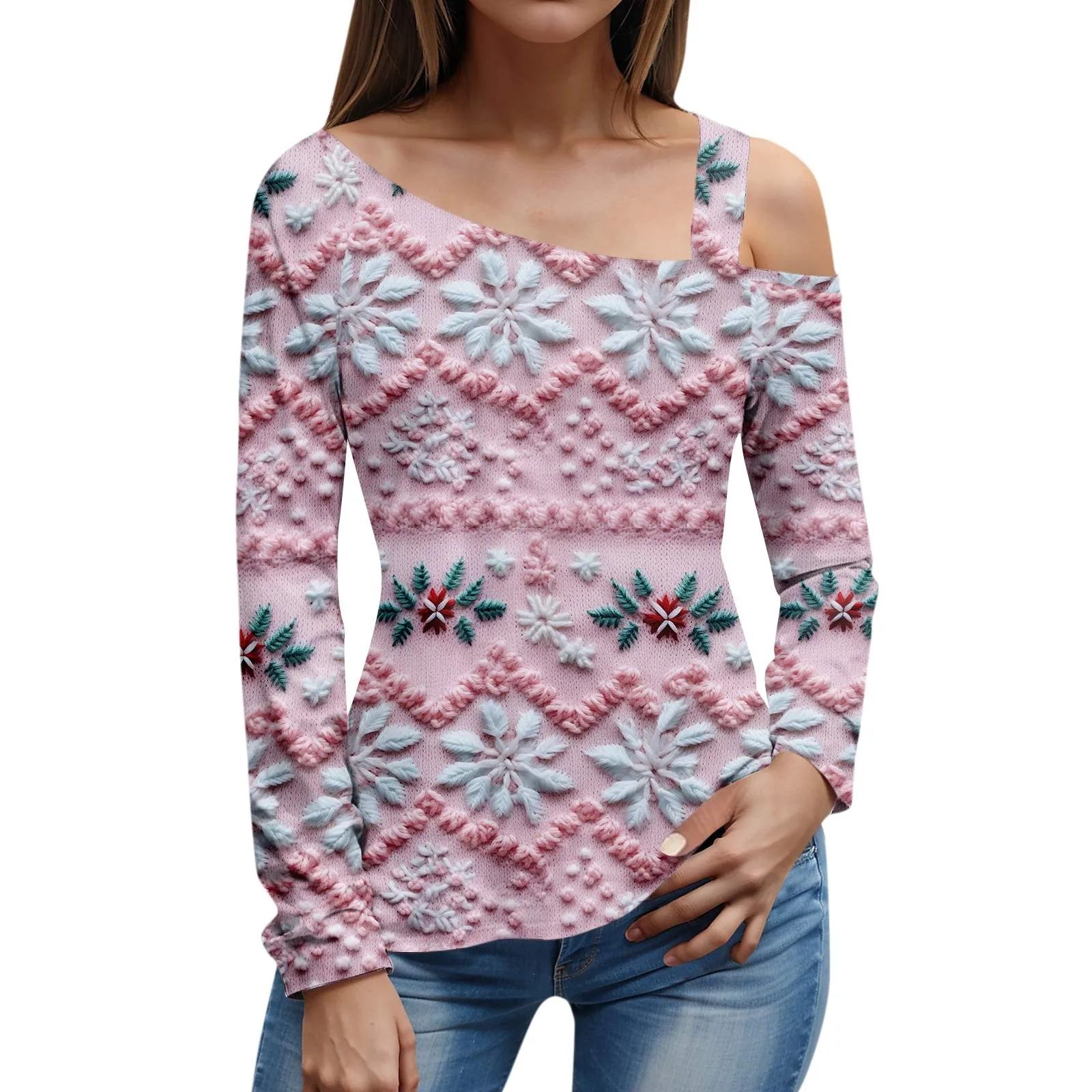 

Autumn Winter New Christmas Print Long-Sleeved Blouse Pullover Christmas Knitting Pullover Sweater Jumper Women Sweatshirt Tops