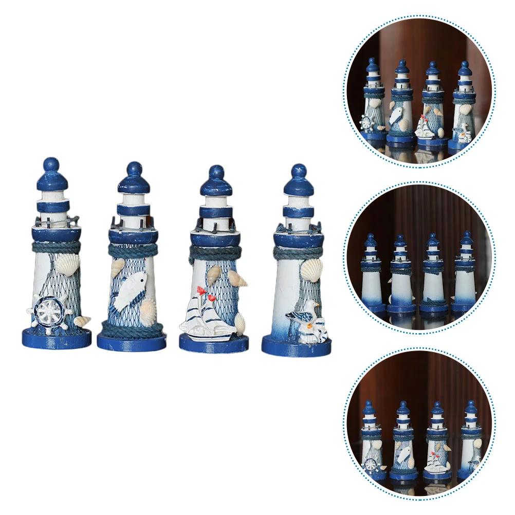 

Home Decoration 4 Wooden Lighthouse Decor Miniature Lighthouse Figurines Model Nautical Theme Lighthouse Ornament Landscaping