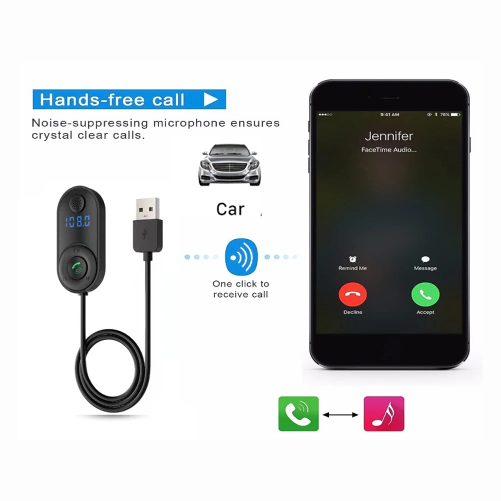 

Автомобильный USB-приемник Bluetooth 5,0, аудиоконвертер, гарнитура, светодиодный цифровой дисплей, автомобильный беспроводной аудиоадаптер, mp3-пл...