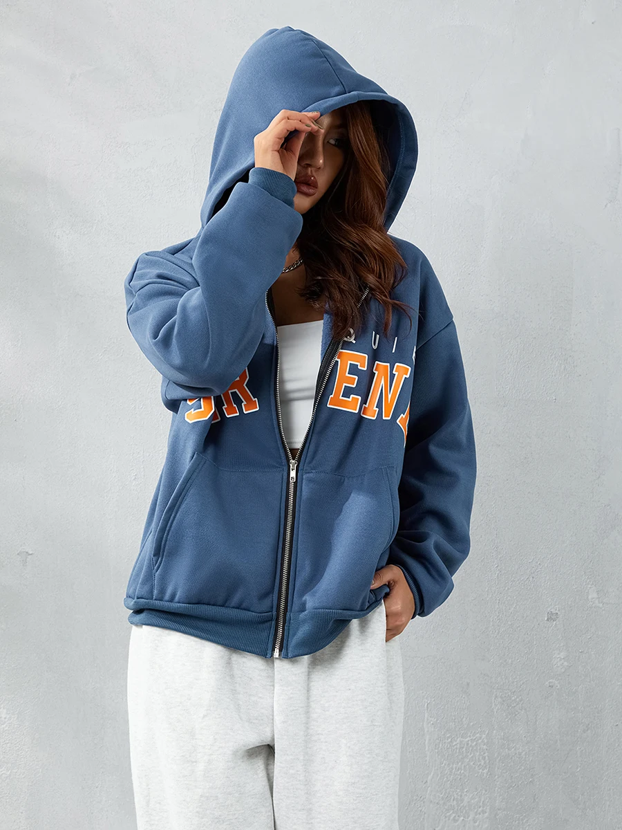 

Oversized Zip Up Hoodie Women Korean Fashion Simple Sweatshirt Pockets Big Size Poleron Baggy Solid Hoodie Drawstring