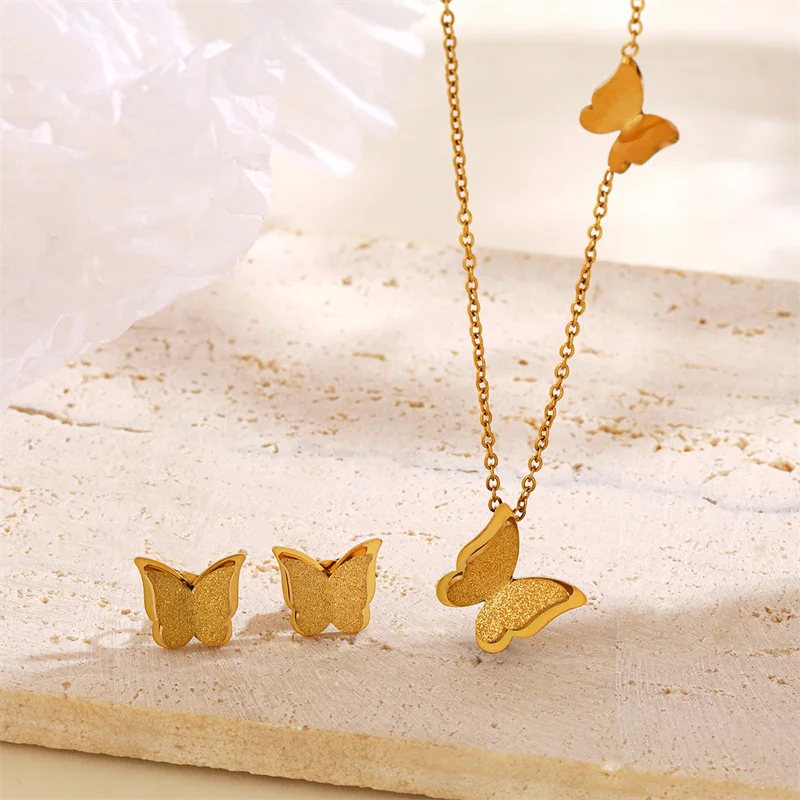 Комплект украшений из колье серёг и кольца нержавеющей стали 316L