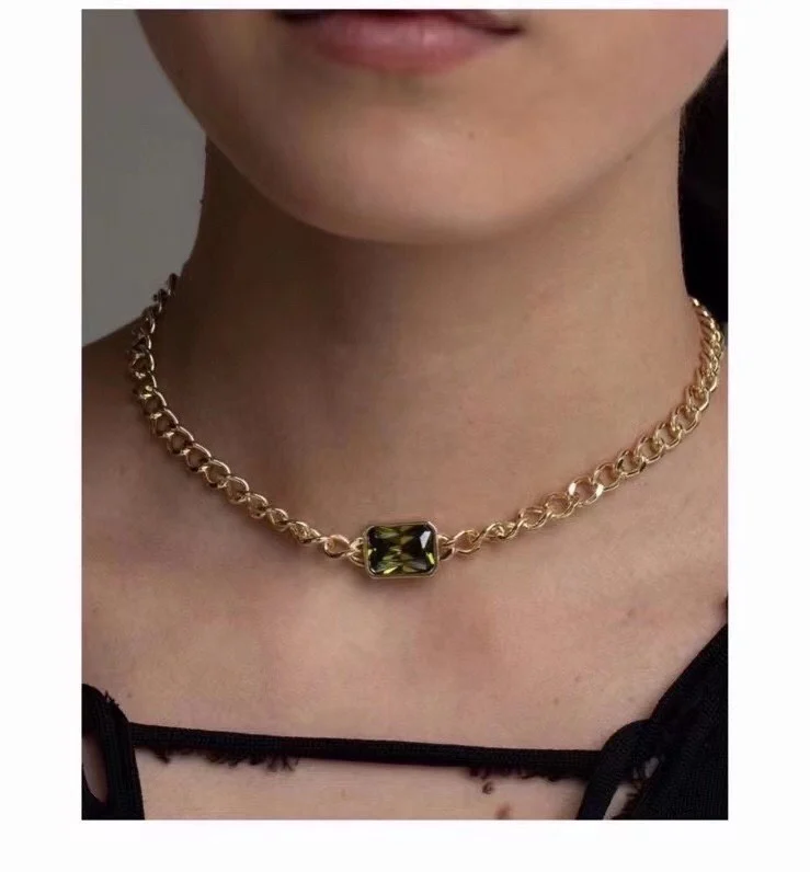 

Western classic retro zircon Cuban necklace