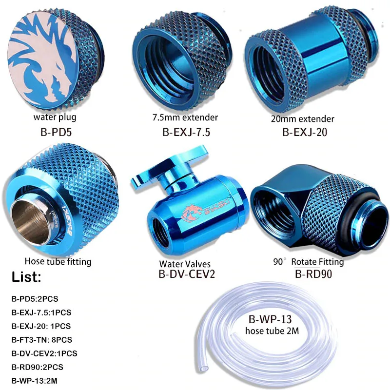 Bykski Hose Soft Tube Pipe Fitting KIt Set For PC Water Cooling OD 13/16MM enlarge