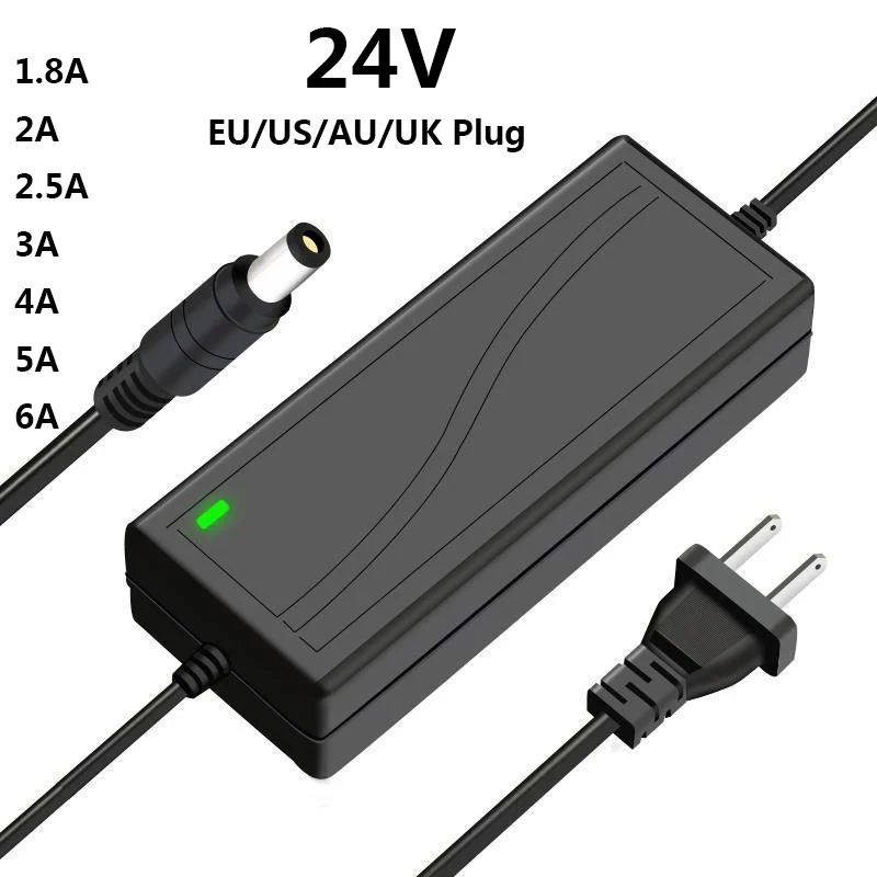 

24V 1.8A 2A 2.5A 3A 4A 5A 6A 2000mA Power Adapter Supply 24 Volt Adaptor AC 110V 220V Converter DC 24 V Server 5.5mm*2.5mm