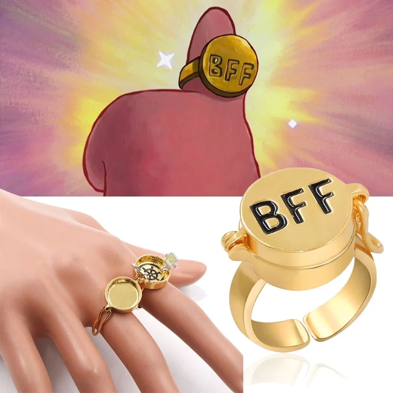 

2023 BFF Anime Ring Cute Cartoon Spongebob Ring Friendship Opening Adjustable Metal Unisex Jewelry Best Friend Birthday Gift