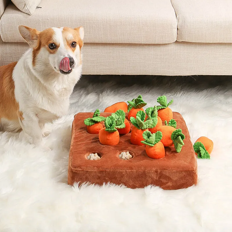 

Dog Toys Snuffle Mat Carrot Doll Pull Out Radish Vegetable Field Plush Toy Parent Puppy Cats Interaction Pets Dogs Accessories