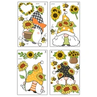 sunflower bee gnome stickers 4 sheet window self adhesive decal wallpaper for spring home living room kids room nursery