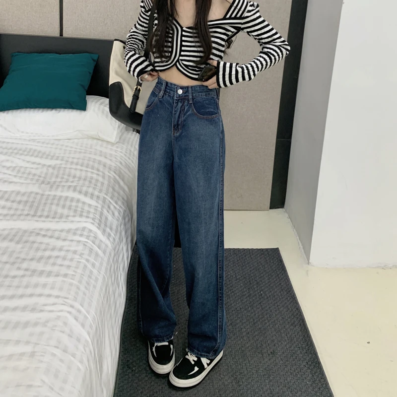 DD2940  New style loose all-match mopping pants casual pants high waist slim straight-leg jeans