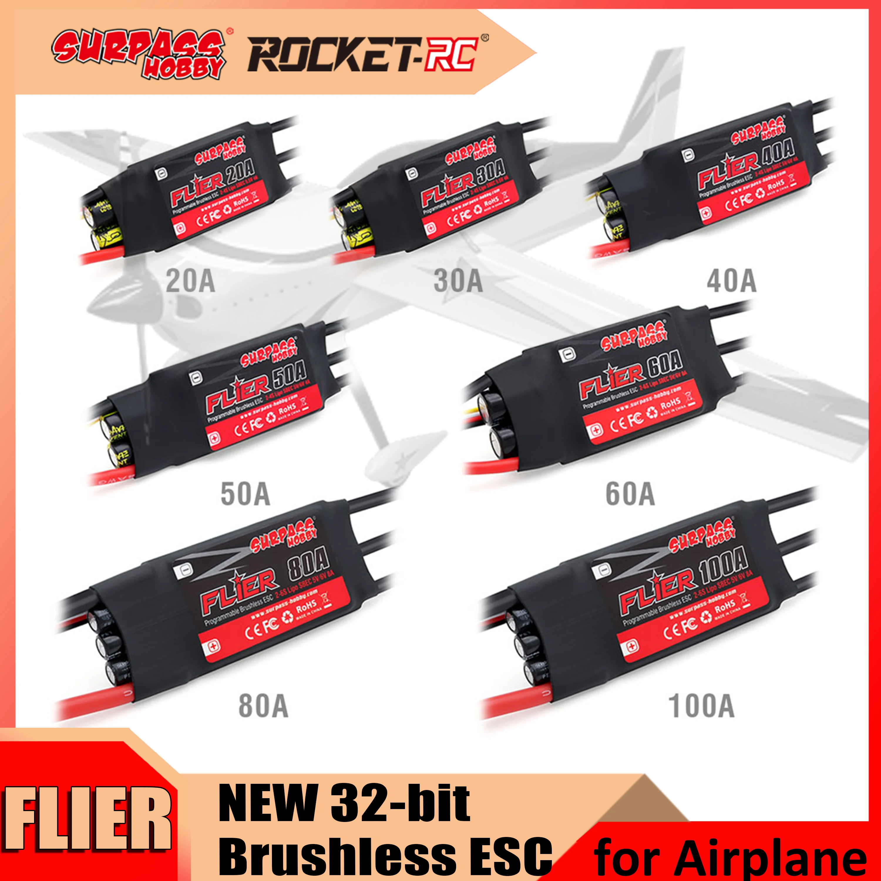 

Радиоуправляемые самолеты SURPASSHOBBY, вертолеты Flier серии 20A 30A 40A 50A 60A 80A 100A, Бесщеточный Регулятор скорости ESC с BEC, сделай сам