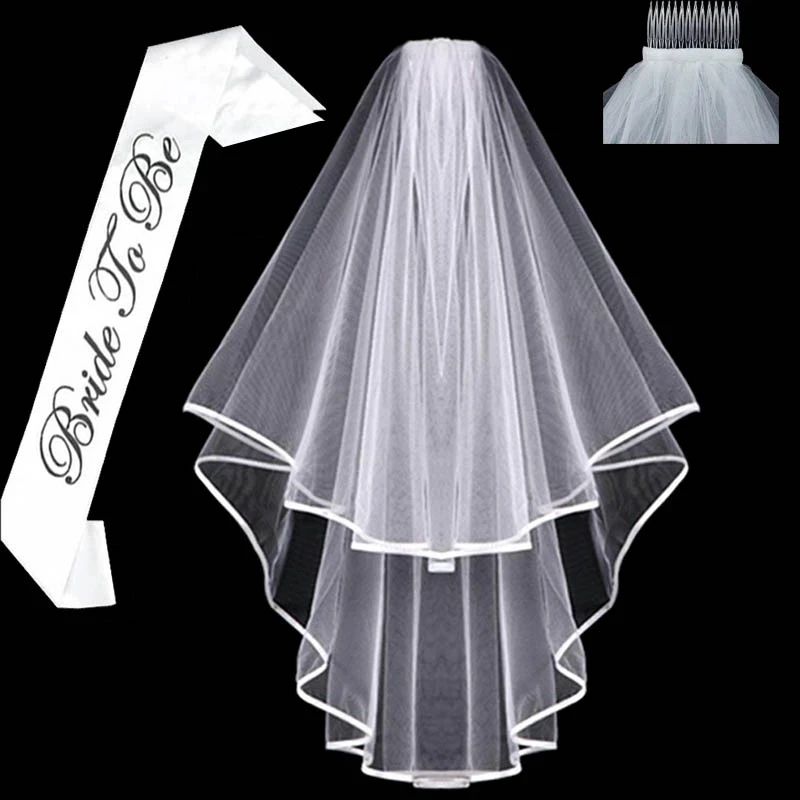 White short Bridal Wedding Veil Bride To Be Sash Bachelorette hen Party Bridal Shower marriage gift Decoration hair Accessories