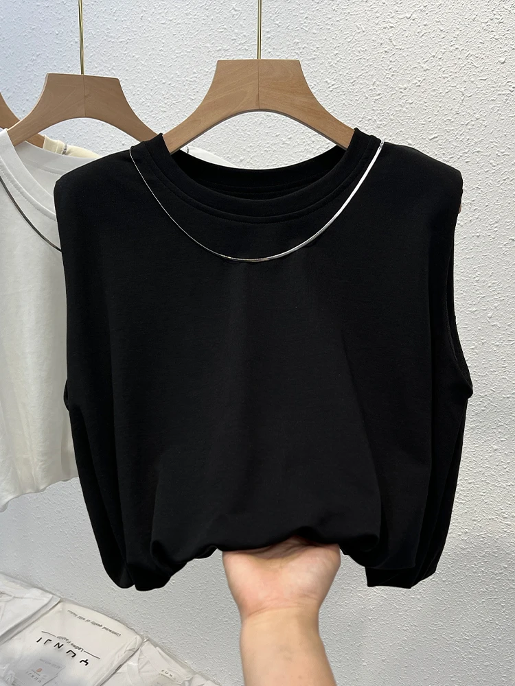 Европейская белая футболка без рукавов для женщин летний корейский дизайн майки