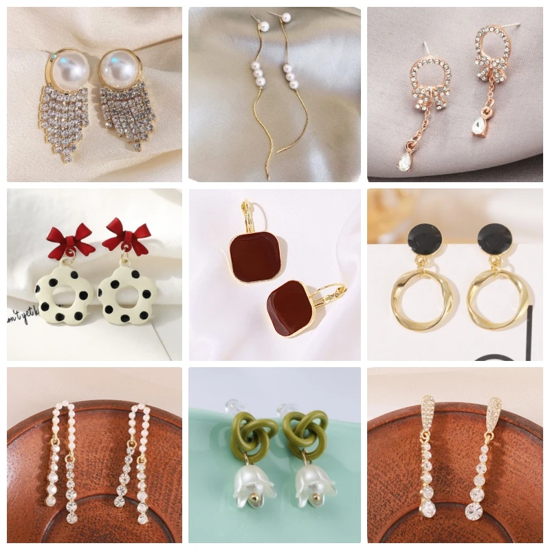 

New Korean Crystal Dangle Earrings for Women Cute Bowknot Flower Pendants Heart Drop Earrings Imitaiton Pearl Earrings Wholesale
