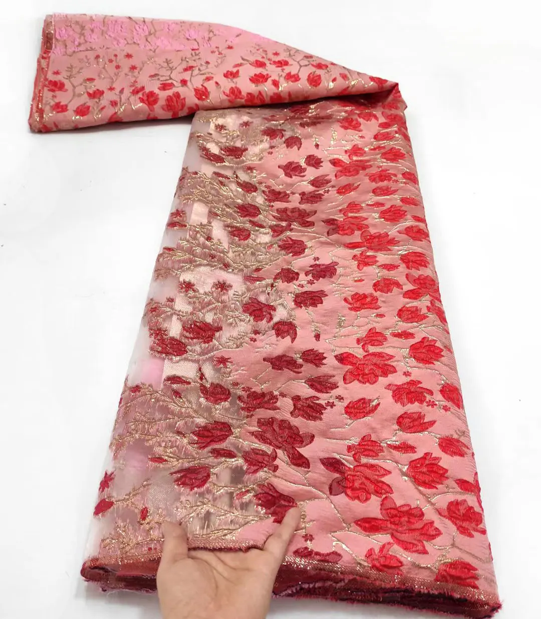 Новейшая жаккардовая кружевная ткань с золотой парчой французская 2022