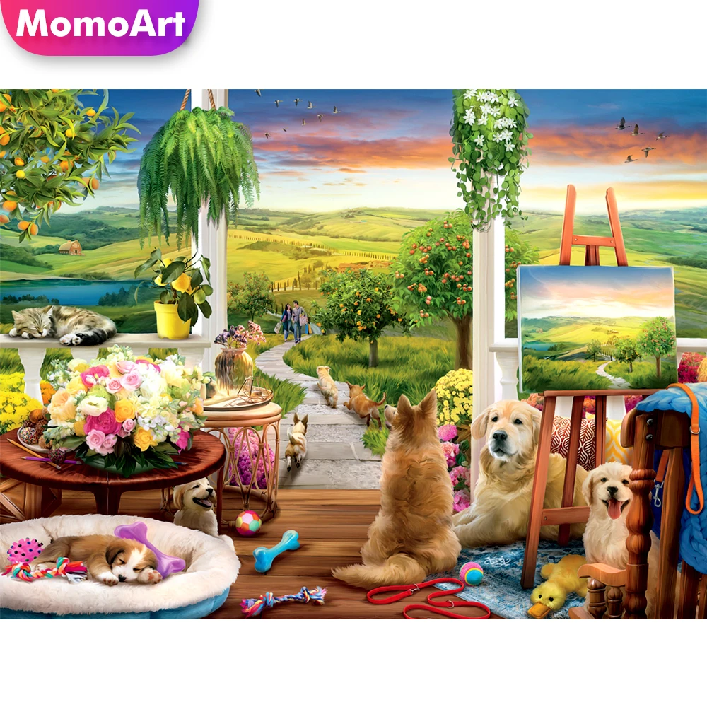 

MomoArt Новое поступление алмазная живопись собака пейзаж мозаика полная квадратная Алмазная вышивка животные наборы для вышивки крестиком детское хобби