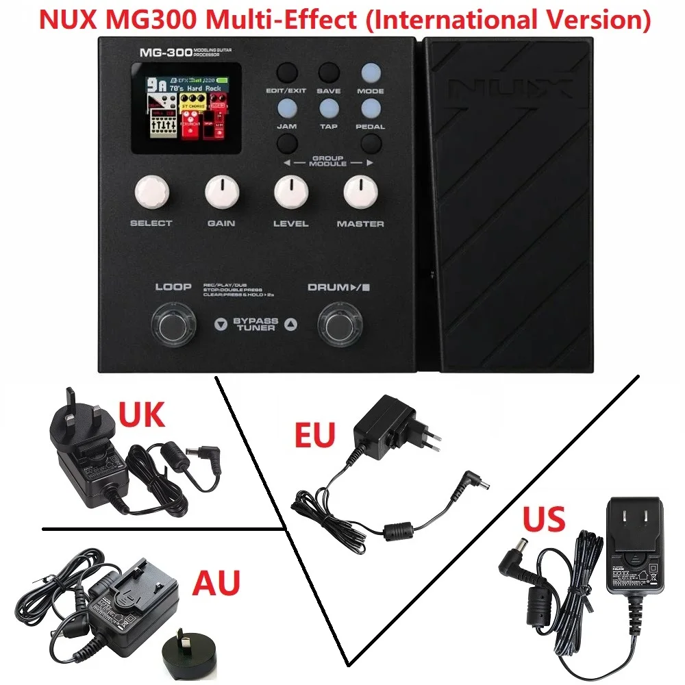 

NUX MG-300 Guitar Multi-Effects Pedal Amp Modeling 56 Drum Beats 60s Loop Recording Metronome Guitar Parts & Accessories