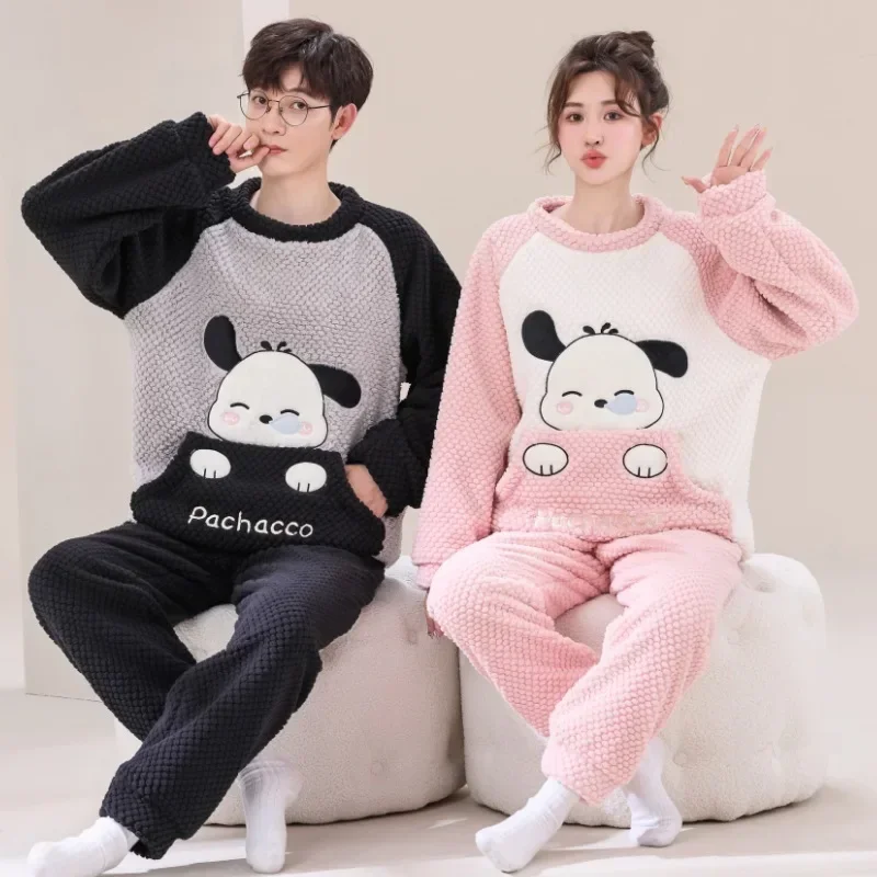 

Kawaii Sanrio Hello Kitty Friend Pochacco Matching Couples Plush Pajamas Anime Hoodie Men Women Cute Loungewear Suit Couple Gift