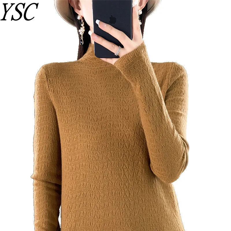 

YSC 2023 Winter New Women's Knitting Cashmere wool blend sweaters Half height collar Slim Fit Style high-quality Warm pullover