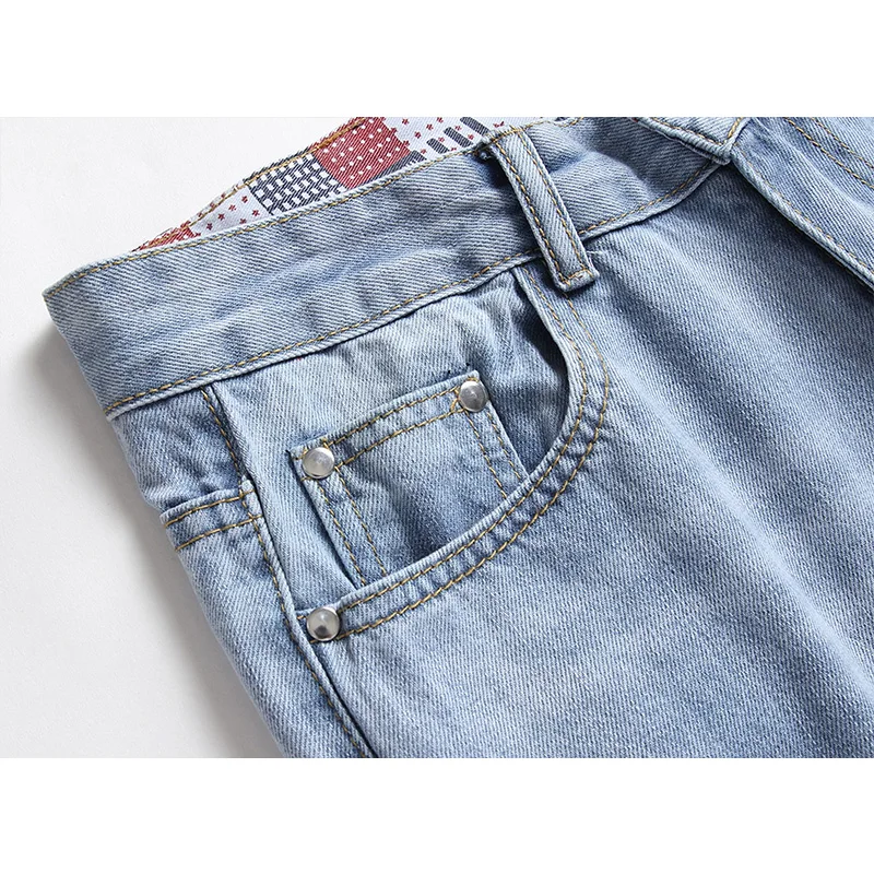 Cotton Mens Jeans Holes Beggars Pants Straight  Light Blue Jeans Spring and Autumn Fashoin Streetwear Men Denim Jeans