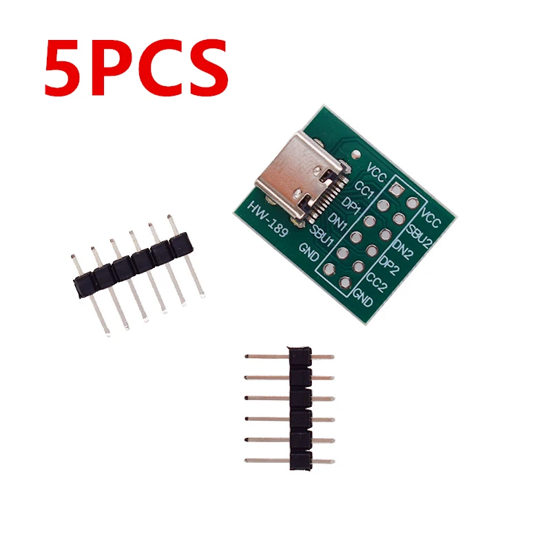 

5PCS USB TYPE-C To DIP PCB Connector Pinboard Test Board Solder Female Dip Pin Header Adapter