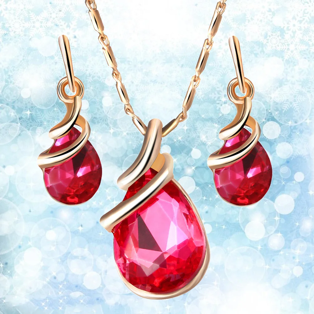 

Pendant Necklace Earrings Set Austrian Water Drop Zircon Crystal Necklace Earrings Jewelry Suit Gift for Birthday Wedding