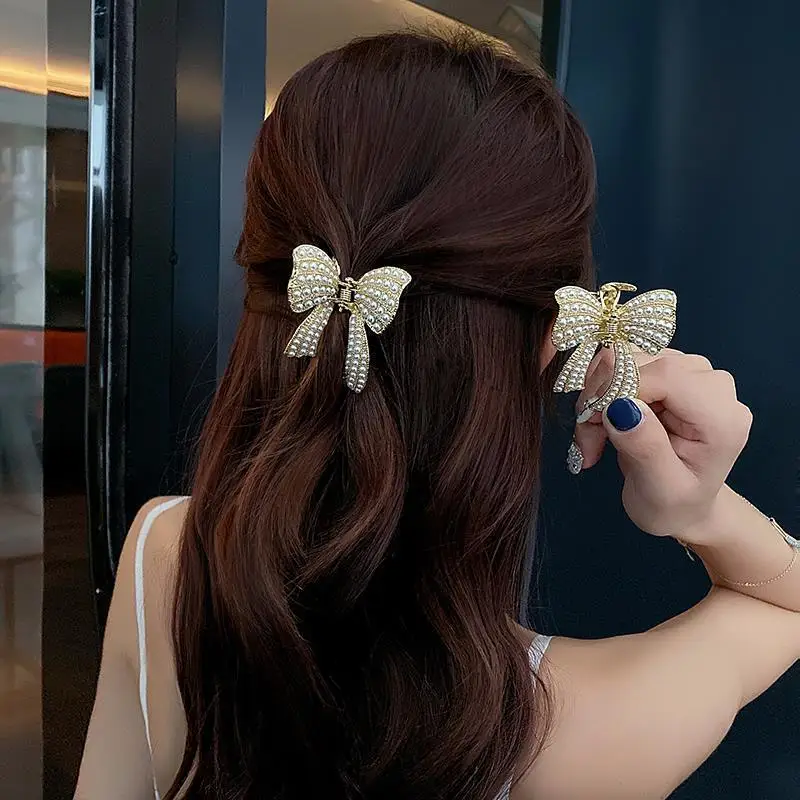 

Bowknot Pearl Hair Accessories Elegant Hairpin Temperament All-Match Grasping Clip Girl With Long Hair Refreshing Hairpin