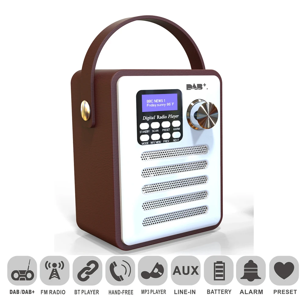 

DAB Retro Player LCD Display Digital Radio Stereo Portable Rechargeable Audio FM Receiver Handsfree Wood Bluetooth MP3