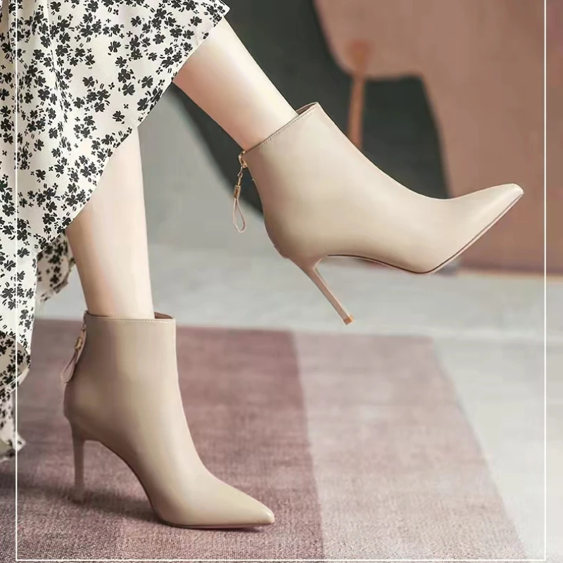 

Stiletto Pointed Toe Back Zipper Ankle Boots 2023 Autumn and Winter New All-match Comfortable Temperament Women's Boots