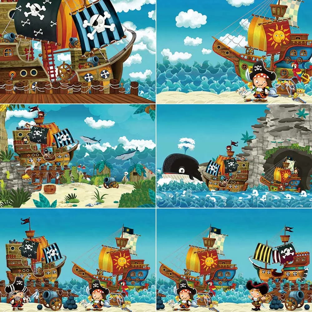 Задний фон MOON.QG с изображением пиратского корабля мальчика на день рождения