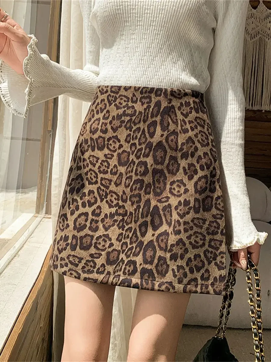 Модная замшевая мини-юбка с леопардовым принтом High Streeet женская облегающая