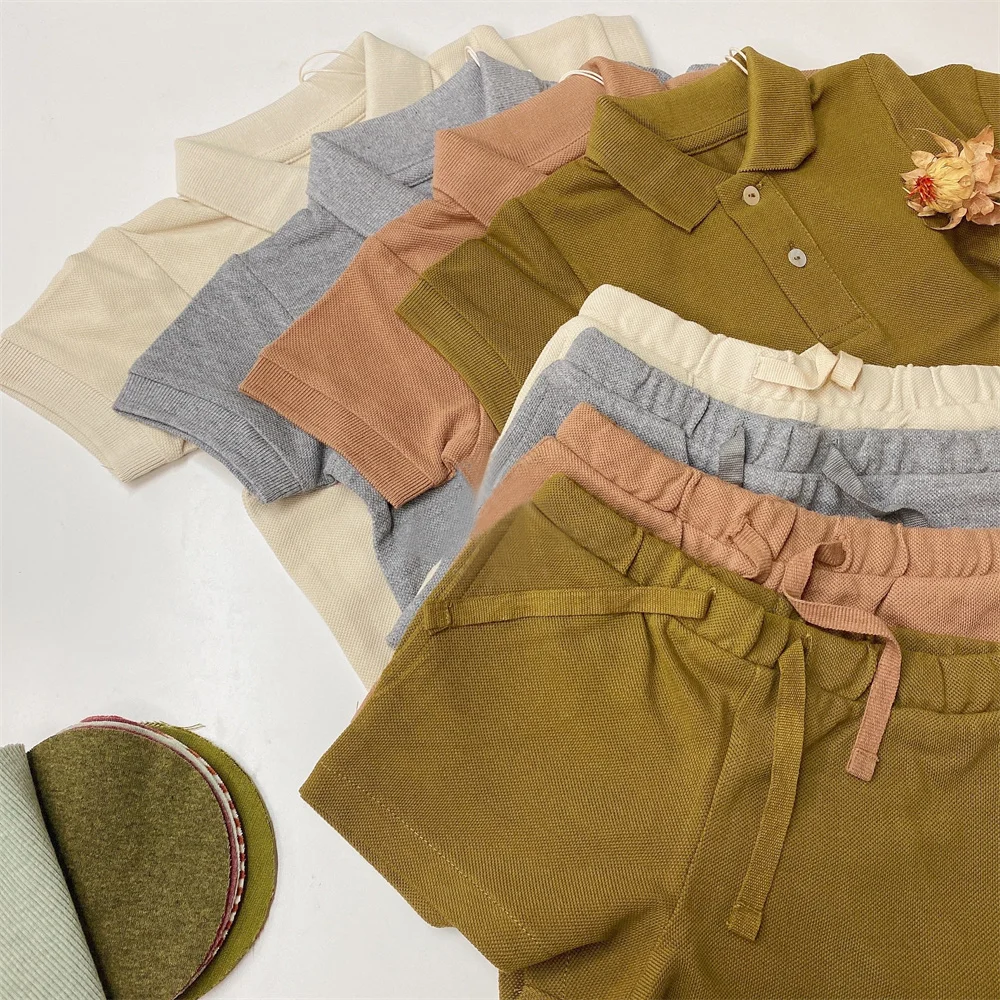 

2pcs/set Summer Baby Clothes Short Sleeve Polo Shirt + Shorts Outfits Kids Boy Girl Cotton Tops T-shirts 0-5Y Children Set 0-5Y